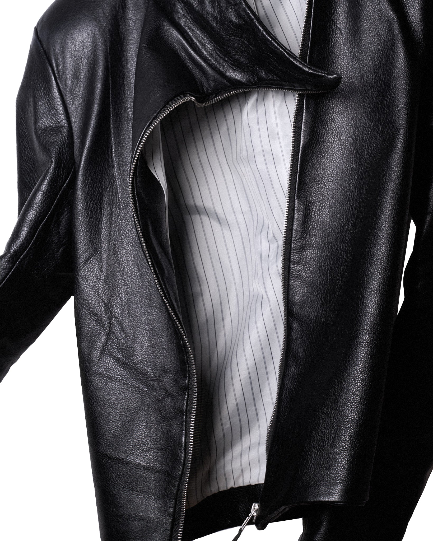 backslit thumbhole leather jacket black