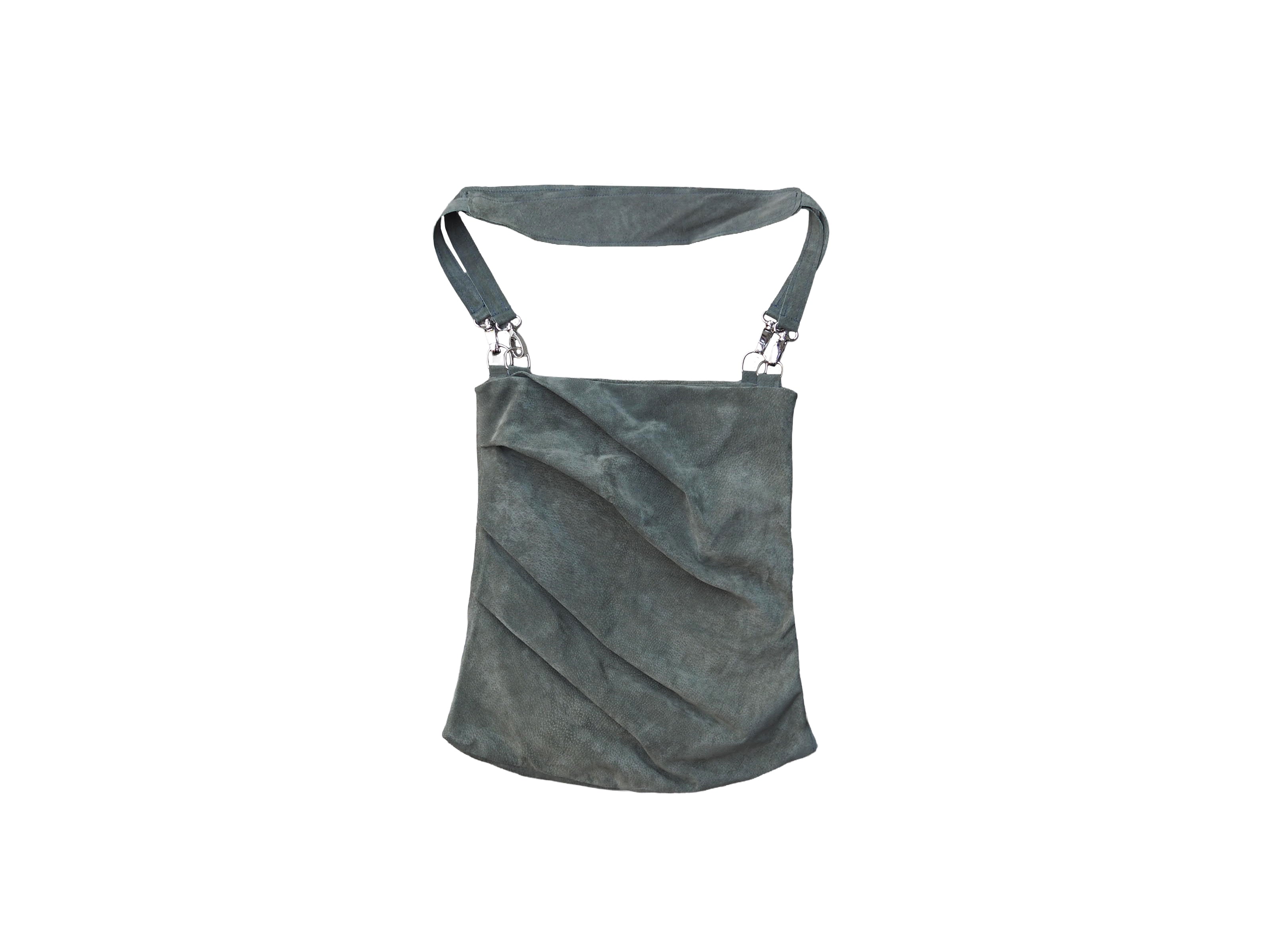 Draped leather bag - verdigris suede