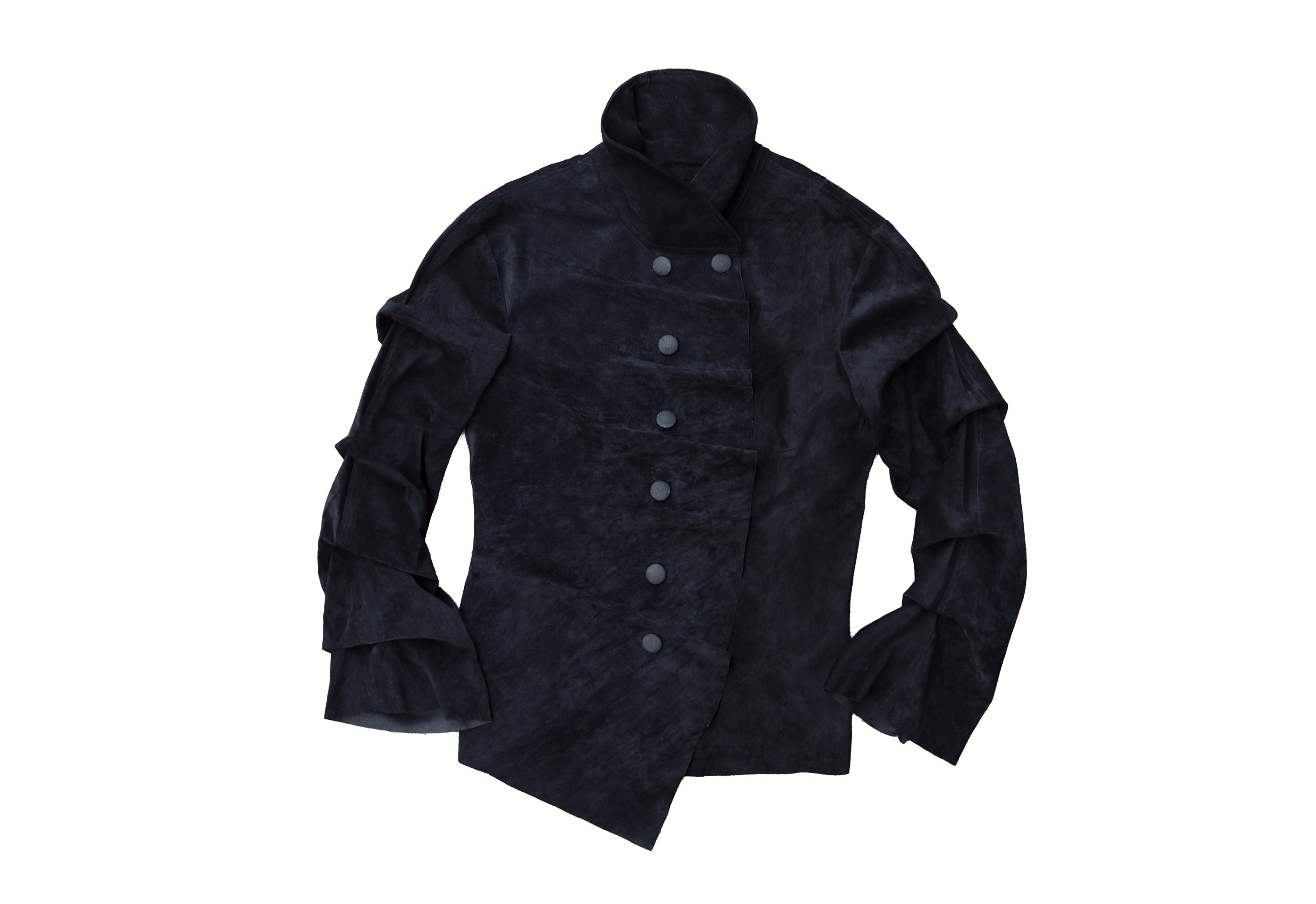 Asymetrical draped suede jacket