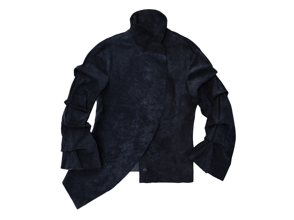 Asymetrical draped suede jacket