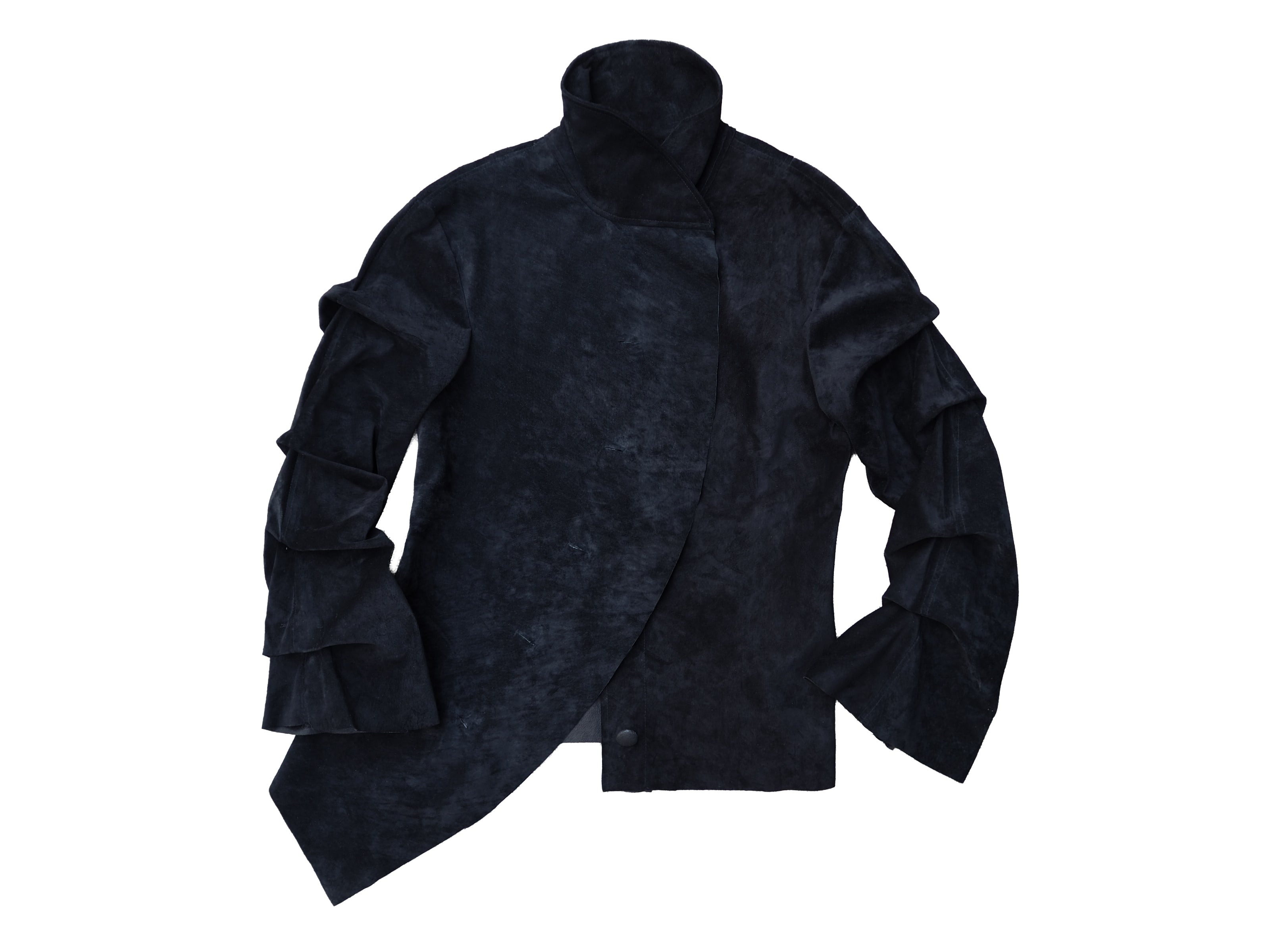 Asymetrical draped suede jacket
