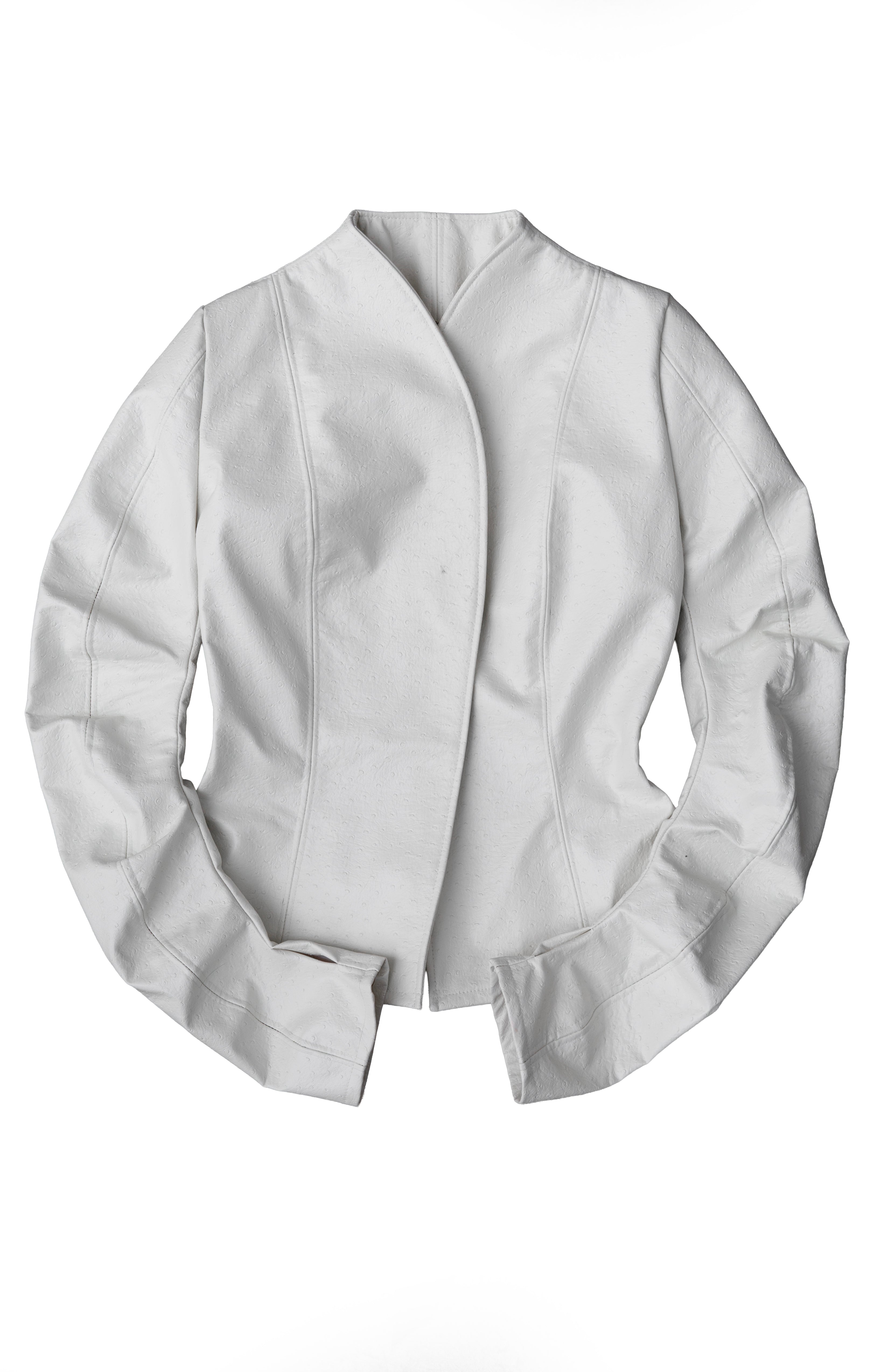 curved sleeves ostrich leather jacket