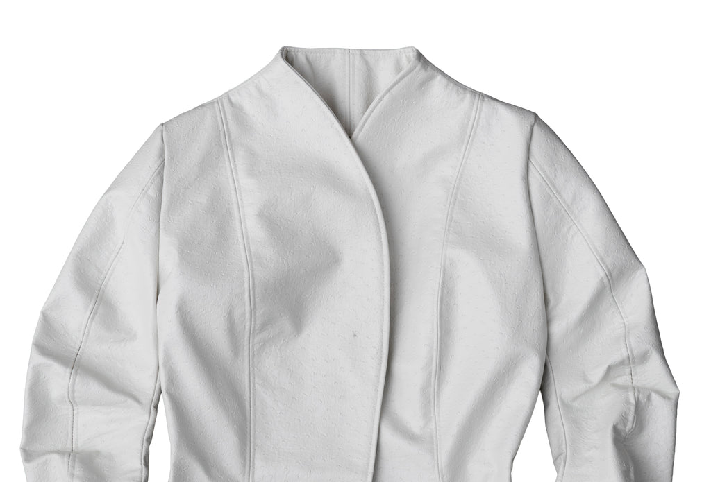 curved sleeves ostrich leather jacket