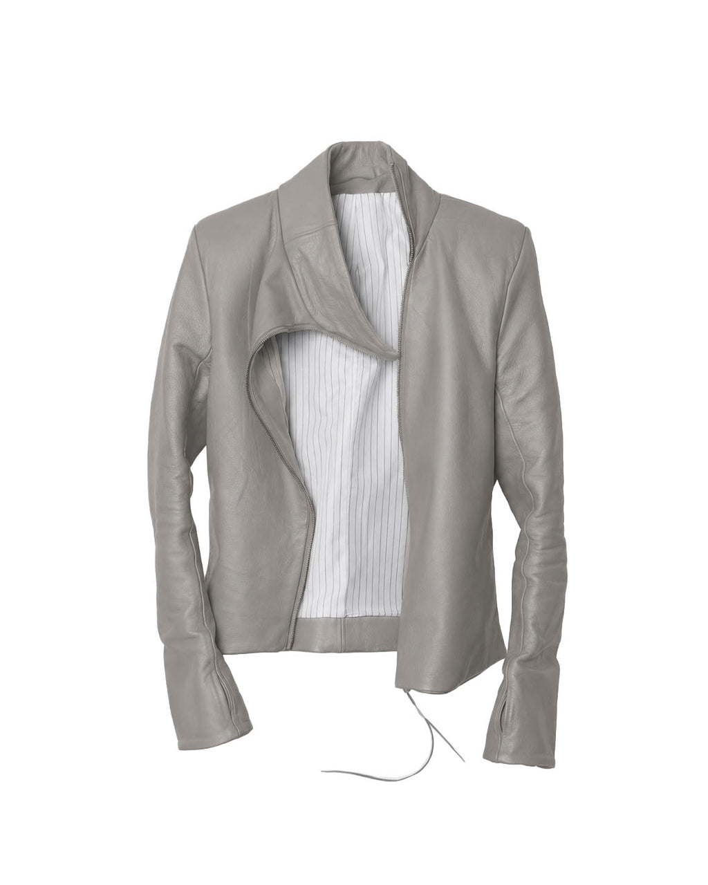 backslit thumbhole leather jacket grey